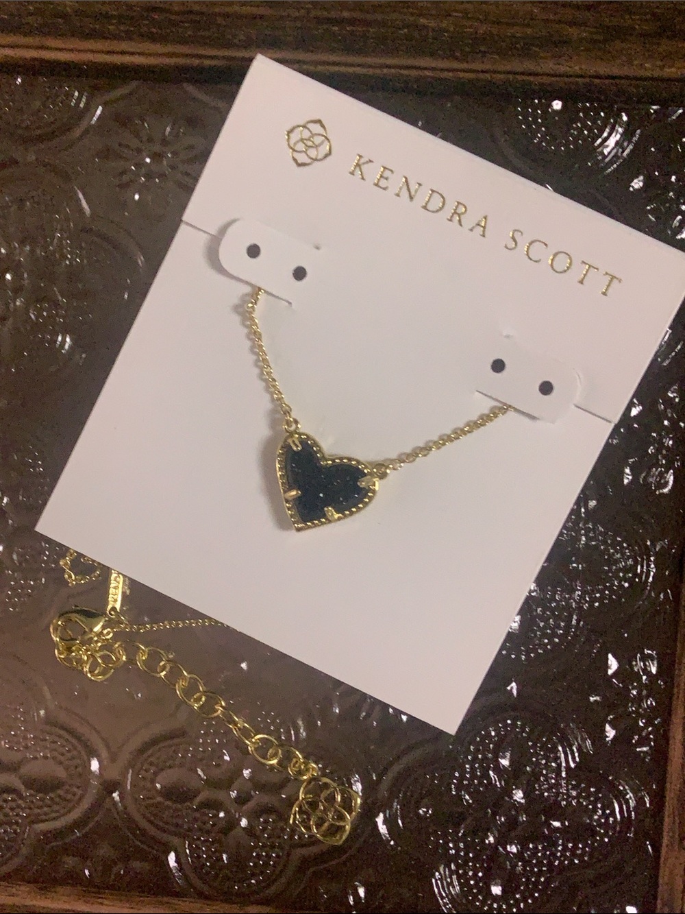 Kendra Scott Gold Heart Necklace with Black Stone Inlay